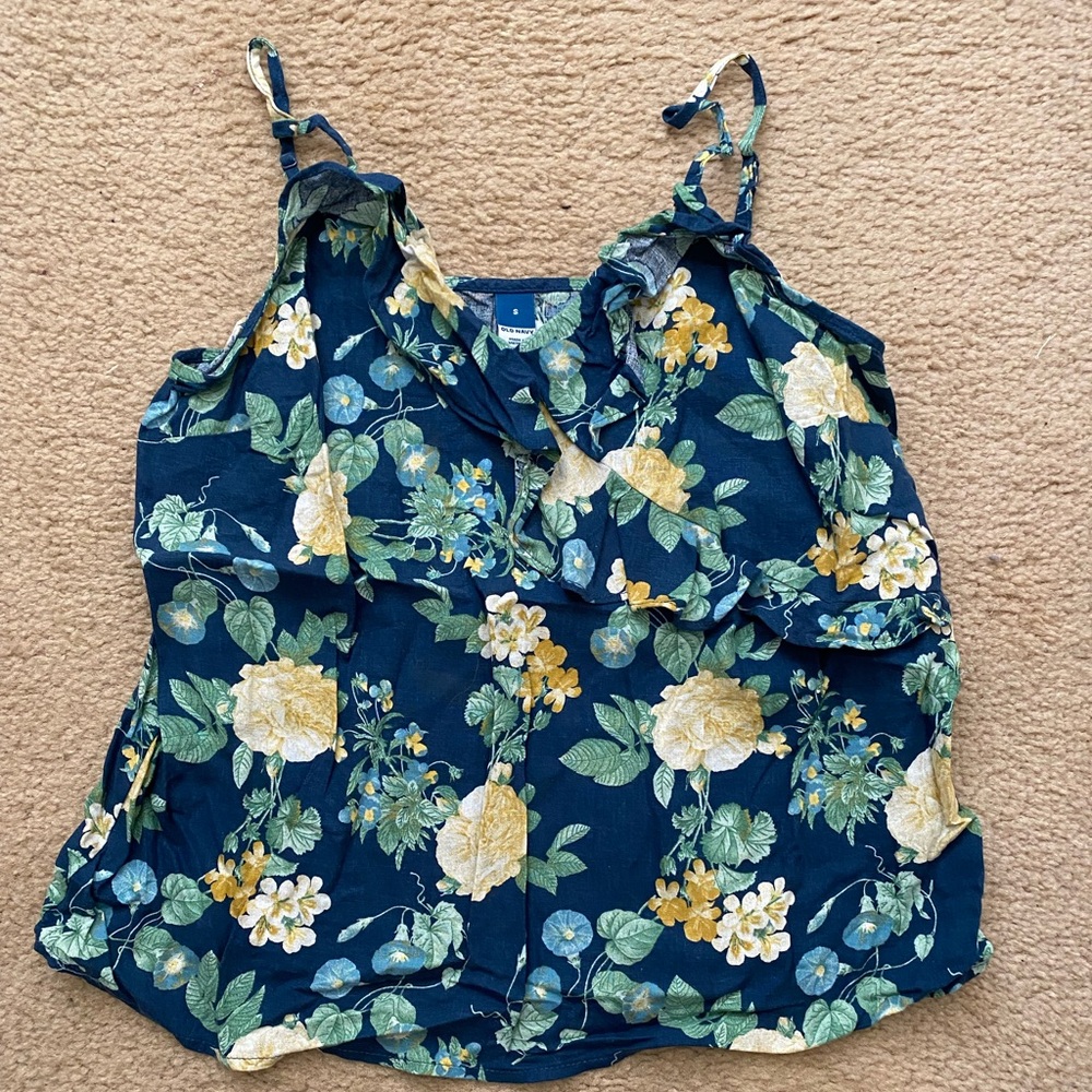 Floral Ruffle Old Navy Tank Top - Navy